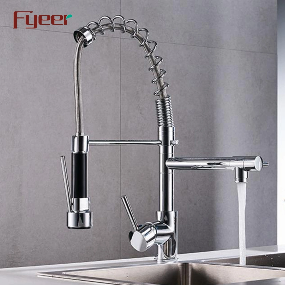 Fyeer Brass Chrome Plated Kitchen Sink Faucet with Pull Down Spray