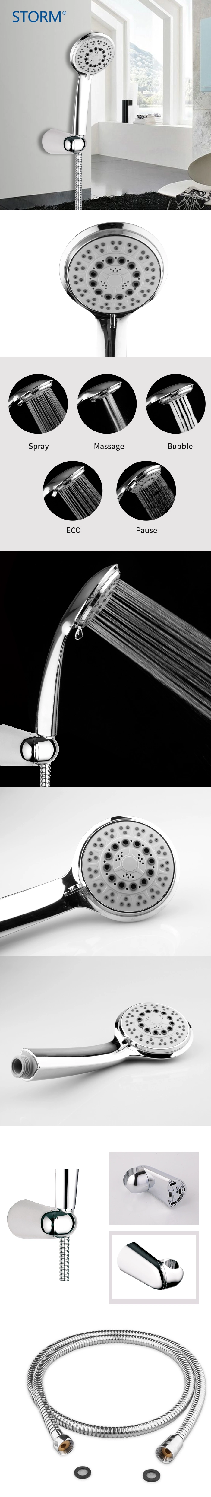 Wall Mounted Bathroom Shower Handle Shower Head Set with Stainless Steel Hose and Holder