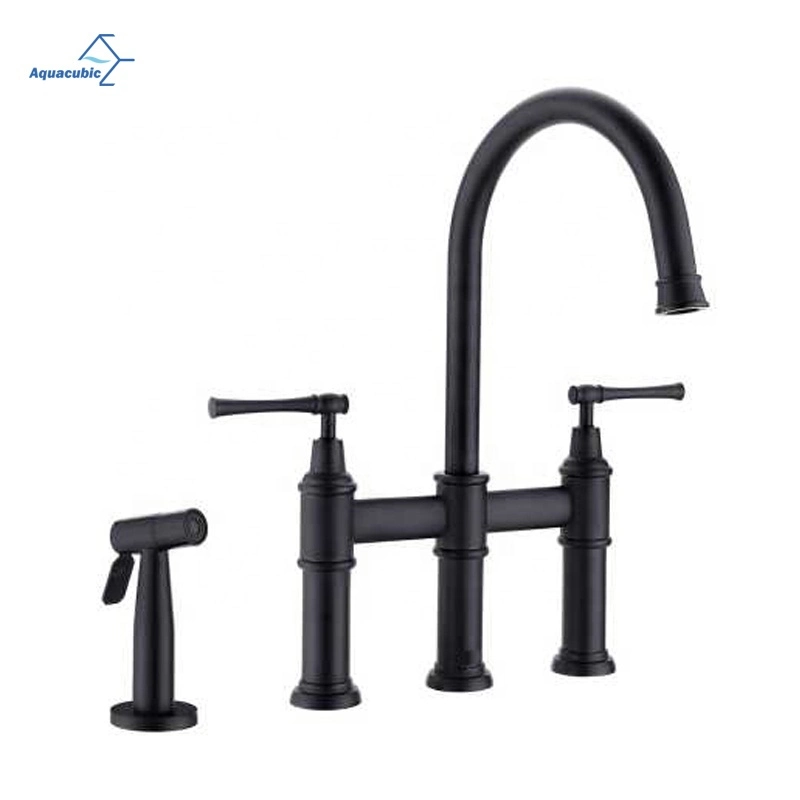 Aquacubic Cupc Matte Black Bronze High Arc Bridge Kitchen Faucet with Side Spray Kitchen Faucet