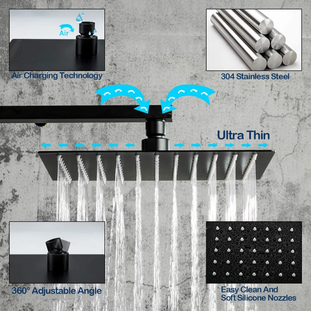 Aquacubic Black Rainfall Shower Head Handheld Spray Bathroom Shower Faucet Set