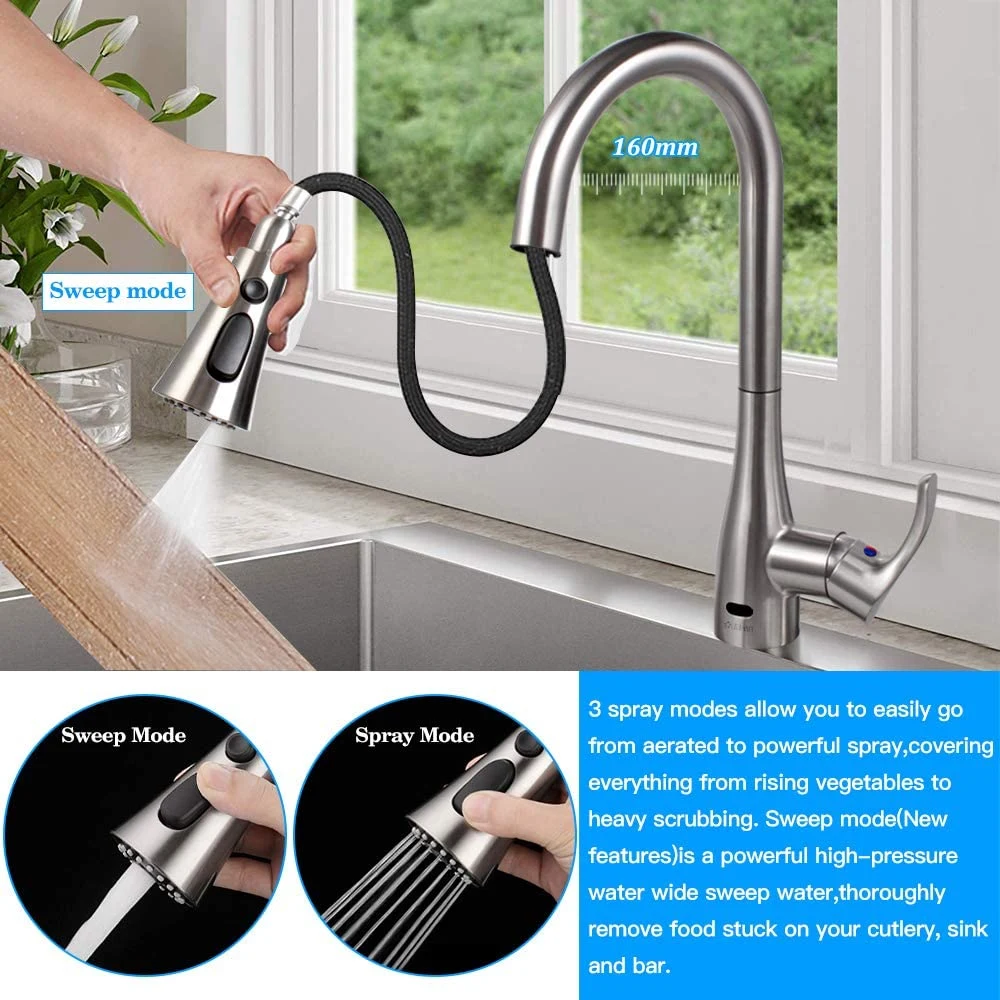 Pull out Single Handle Lever Automatic Touchless Touch Free No-Touch Motion Sensor Brass Body Bathroom Bidet Kitchen Sink Wash Basin Water Mixer Tap Faucet