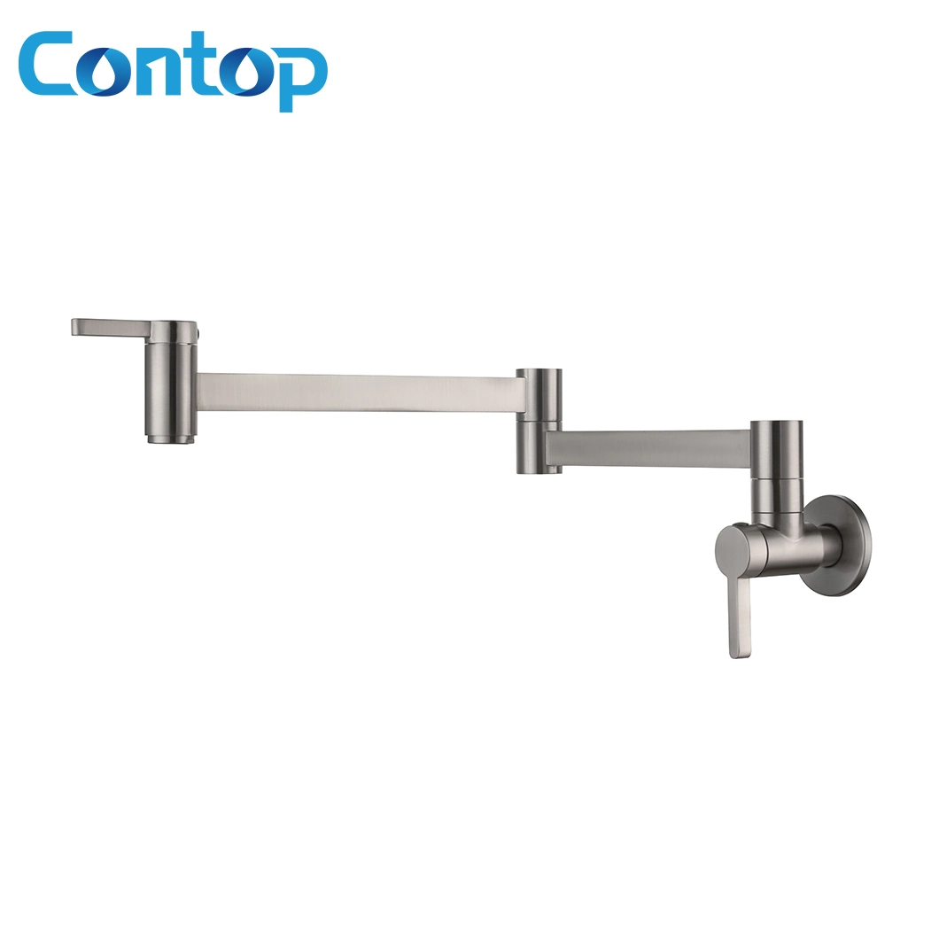 Wall Mounted Folding Brushed Brass Single Cold Kitchen Faucet