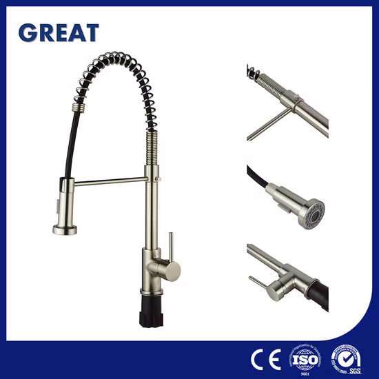 Большой OEM Custom Китай Смеситель для кухонной мойки Высококачественный латунный смеситель для кухни с одной ручкой Оптовая продажа Gl1391n40 35 мм Никель Пружинный кухонный смеситель Производитель